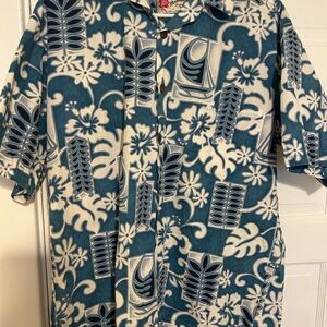 The Hawaiian Original Shirt, Men's Medium, White Blue Floral, Button Up Cotton